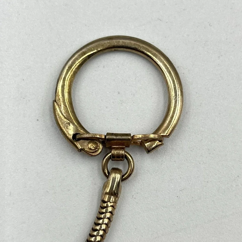 Vintage Retro Pink Moonglow Bead Keychain Gold Tone Snake Chain Rhinestone